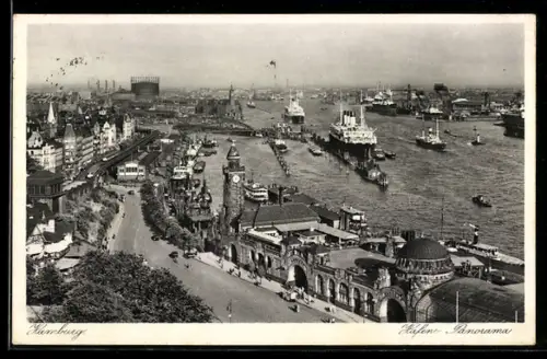 AK Hamburg, Hafen-Panorama, Landungsbrücken