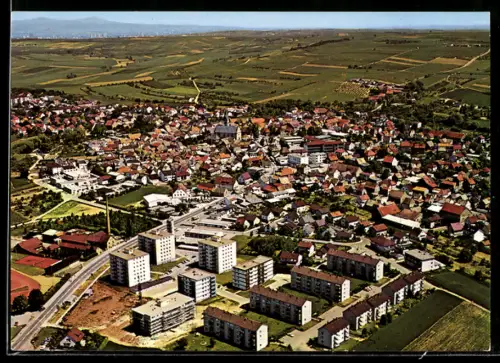 AK Nieder-Olm, Luftaufnahme mit Wohnbebauung und Kirche