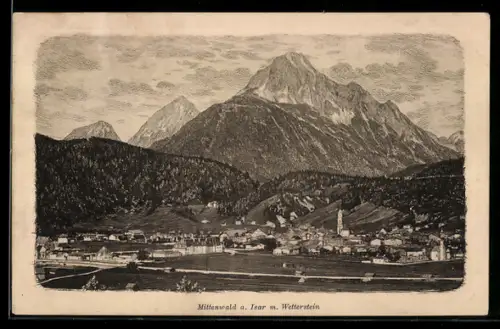 AK Mittenwald a. Isar, Ortsansicht mit Wetterstein