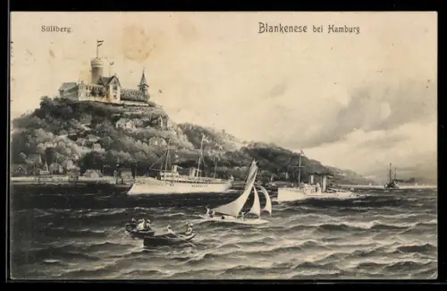 AK Blankenese bei Hamburg, Süllberg, Schiffe und Segelboote