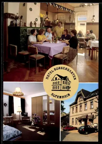 AK Altenhain, Hotel Bürgergarten, Gastraum, Gästezimmer, Aussenansicht