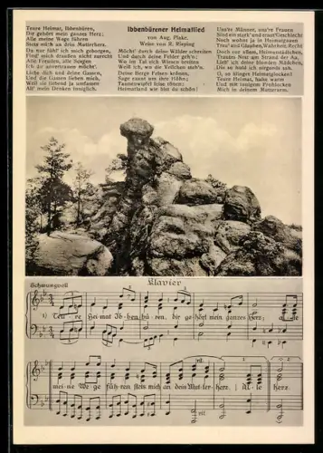 AK Ibbenbüren i. W., Dörenther Klippen, Felsenpartie, Heimatlied, Notenblatt