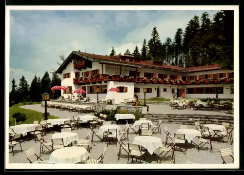 AK Schliersee /Obb., Kurhotel Schliersbergalm, Terrasse, Aussenansicht