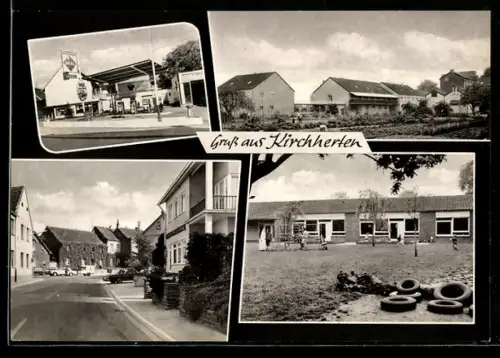 AK Kirchherten, Tankstelle, Strassenpartie, Wohnhäuser, Kindergarten