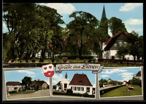 AK Lienen, Fachwerkhäuser, Kirche, Dorfansicht, Strassenpartie