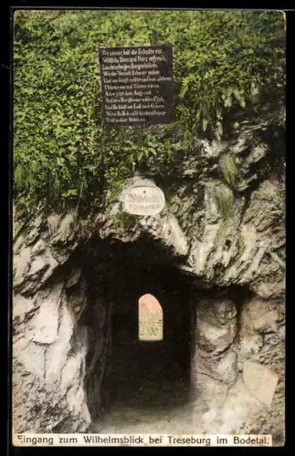 AK Treseburg, Eingang zum Wilhelmsblick im Bodetal