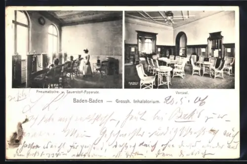 AK Baden-Baden, Grossh. Inhalatorium, Pneumatische- und Sauerstoff-Apparate, Inneres Vorsaal