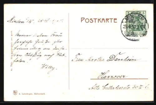 AK Minden i. W., Rathaus mit Strassenpartie