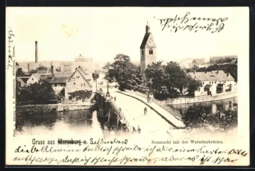AK Merseburg a. S., Neumarkt mit Waterloobrücke