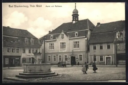AK Bad Blankenburg, Markt mit Rathaus, Consum-Verein
