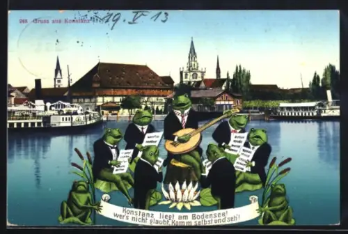 AK Konstanz, Frösche geben eine Konzert am Bodensee, vermenschlichte Tiere