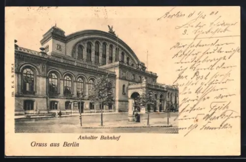 AK Berlin-Kreuzberg, Anhalter Bahnhof mit Litfasssäule