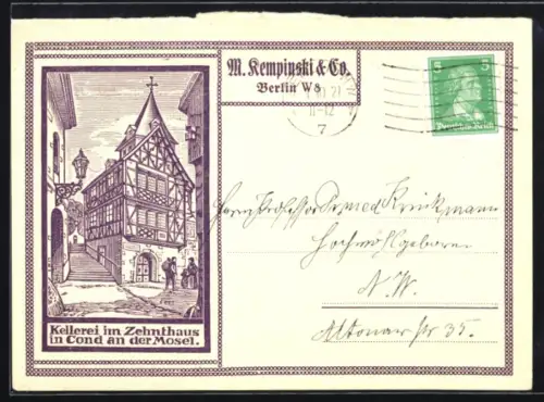 Künstler-AK Cond an der Mosel, Hotel M. Kempinski & Co., Kellerei im Zehnthaus