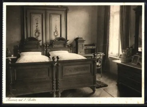 AK Bayerisch Gmain, Zimmer mit zwei Betten im Erholungsheim für die Bayerischen Feuerwehren