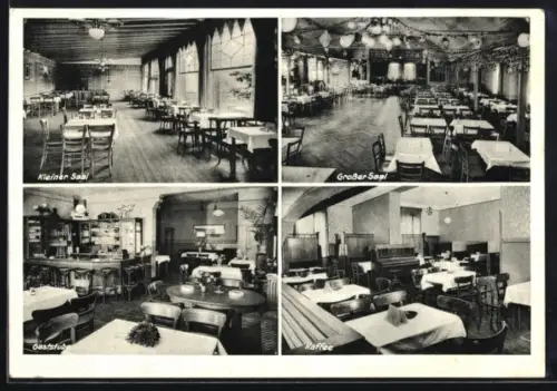 AK Veerssen-Uelzen, Warneckes Gaststätte, Innenansichten Cafe, Kleiner Saal und Gaststube
