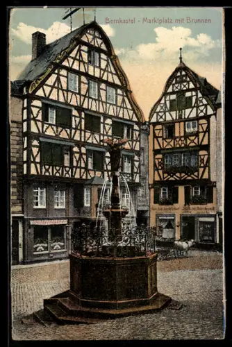 AK Bernkastel, Marktplatz mit Brunnen