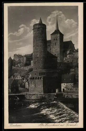 AK Bautzen, Alte Wasserkunst mit Spreewehr