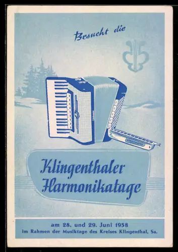 AK Klingenthal /Sa., Klingenthaler Harmoniktage 1958, Akkordeon