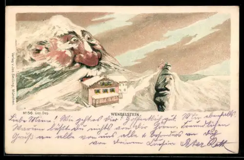 Lithographie Seiling Nr. 56: Wendelstein, Berg mit Gesicht / Berggesichter