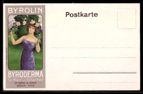 AK Byrolin Byroderma, Dame mit Blumen