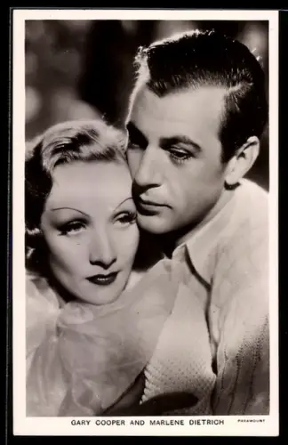 AK Schauspielerin Marlene Dietrich zusammen mit Gary Cooper