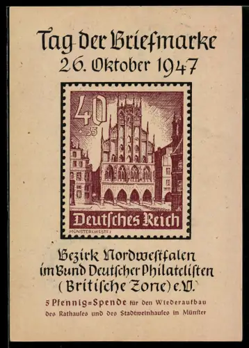 AK Ausstellung Tag der Briefmarke 1947, Bund Deutscher Philatelisten Britische Zone e.V., Ganzsache
