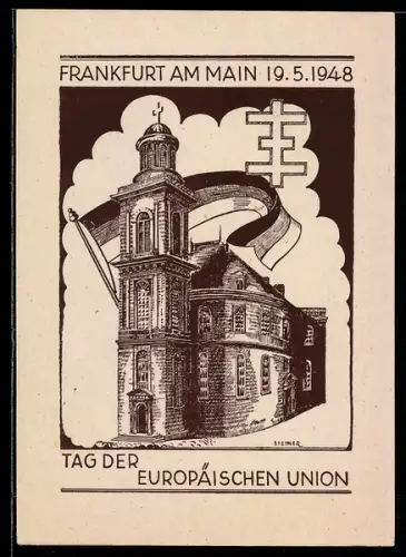 Künstler-AK Frankfurt am Main, Tag der Europäischen Union 1948, Ganzsache BRD