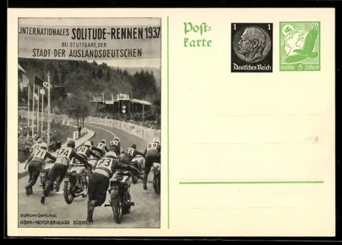 AK Stuttgart, Internationales Solitude-Rennen 1937, Motorräder beim Start, Ganzsache