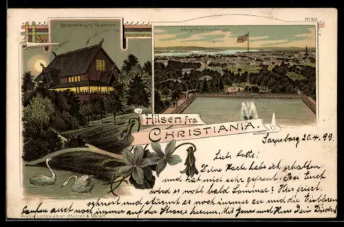 Lithographie Christiania, St. Hanshaugens Restaurant, Udsigt fra St. Hanshaugen