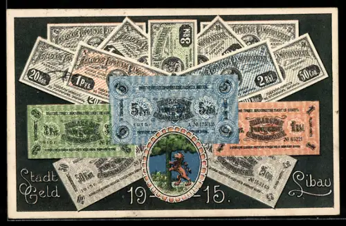 AK Libau, Geldscheine Lettland 1915, Wappen