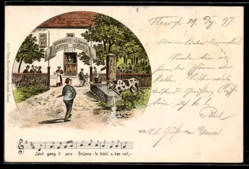 Lithographie Sigmaringen, Bierbrauerei z. Löwen, Bes. Anton Knödel, Lied