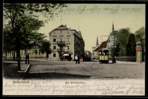AK Halberstadt, Strassenbahn am Breitenthor