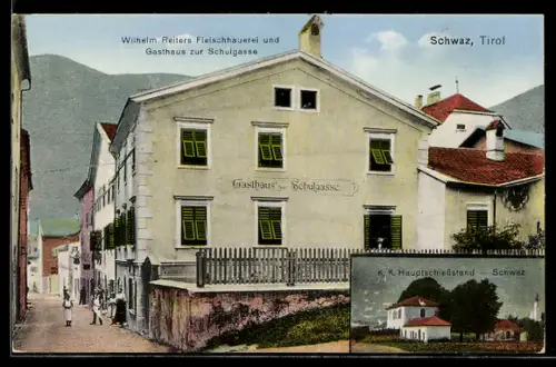 AK Schwaz, Wilhelm Reiters Fleischhauerei und Gasthaus zur Schulgasse, K. K. Hauptschiessstand12