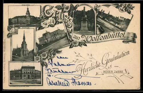 Vorläufer-AK Wolfenbüttel, 1892, Marienkirche, Lehrer-Seminar, Bibliothek, Herzogl. Schloss