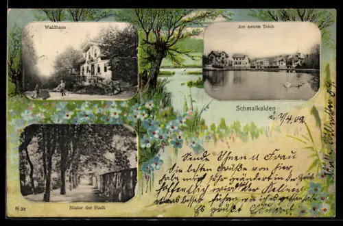Passepartout-AK Schmalkalden, Gasthaus Waldhaus, neuer Teich