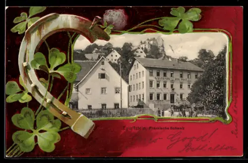 Passepartout-AK Egloffstein, Gasthaus zur Post, Hufeisen & Klee