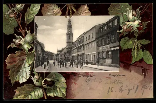 AK Erlangen, Haptstrasse mit Geschäft von C. C. Brückner, Passepartout