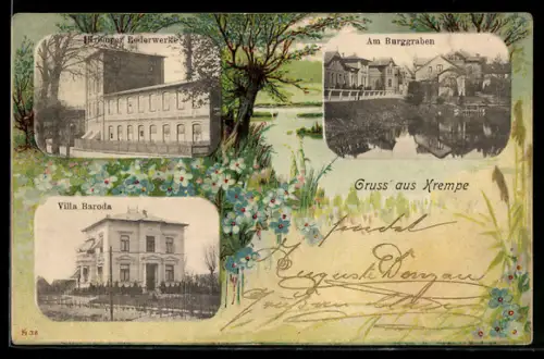 AK Krempe, Villa Baroda, Kremper Lederwerke, Am Bruggraben