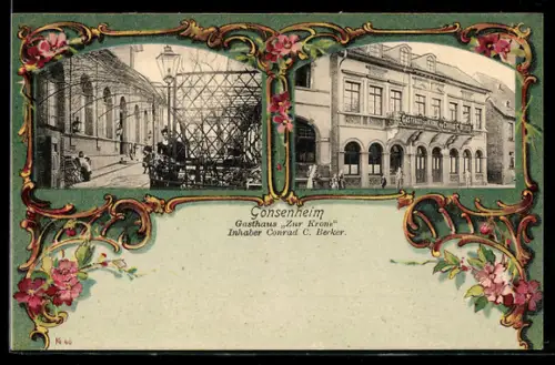 Passepartout-AK Gonsenheim, Gasthaus Zur Krone, zwei Motive