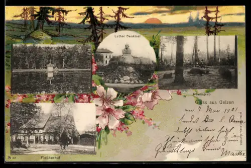 AK Uelzen, Luther Denkmal, Fischerhof, Hünengrab