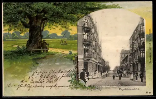 Passepartout-AK Hamburg-Wilhelmsburg, Strassenpartie am Reiherstieg, Vogelhüttendeich