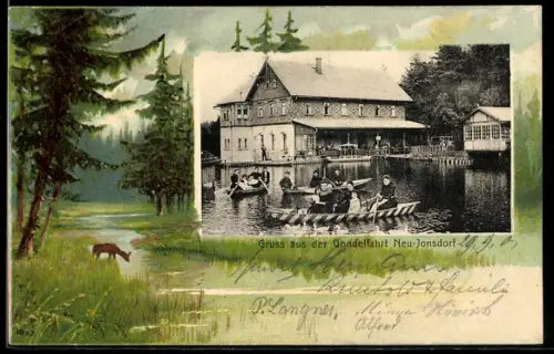Passepartout-AK Kurort Jonsdorf, Gasthaus Neu-Jonsdorf, Gondelfahrt