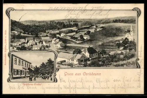 AK Carlsbrunn, Gasthaus Goebel, Ortsansicht