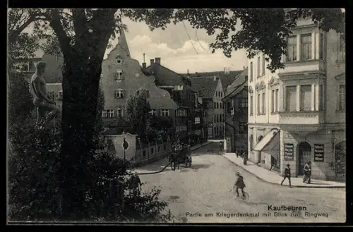 AK Kaufbeuren, Partie am Kriegerdenkmal mit Blick zum Ringweg