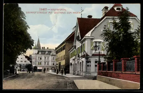 AK Kaufbeuren, Banhofstrasse mit Gasthaus zum Hasen