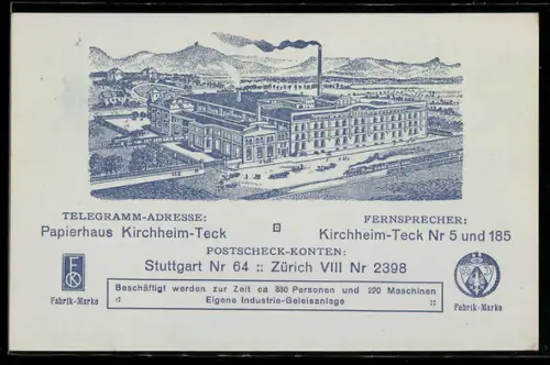 AK Kirchheim-Teck /Württemberg, Fabrikanlage Papierhaus Otto Ficker