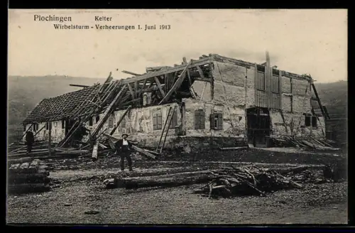 AK Plochingen, Keiter, Wirbelsturmverheerungen 1913