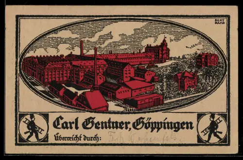 Künstler-AK Göppingen, Fabrik Carl Gentner mit rauchenden Schornsteinen