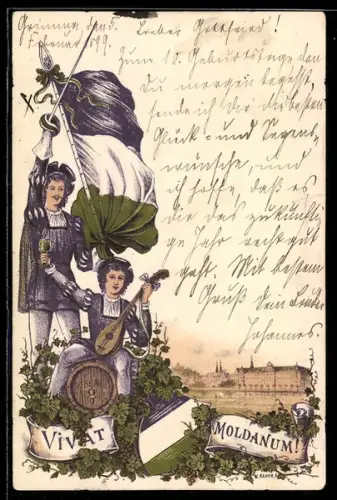 Lithographie Grimma, Fürstenschule Absolvia, Vivat Moldanum