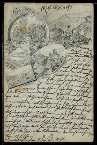 Vorläufer-Lithographie Manderscheid, 1993, Horngraben, Abtei Himmerod, Burg Manderscheid